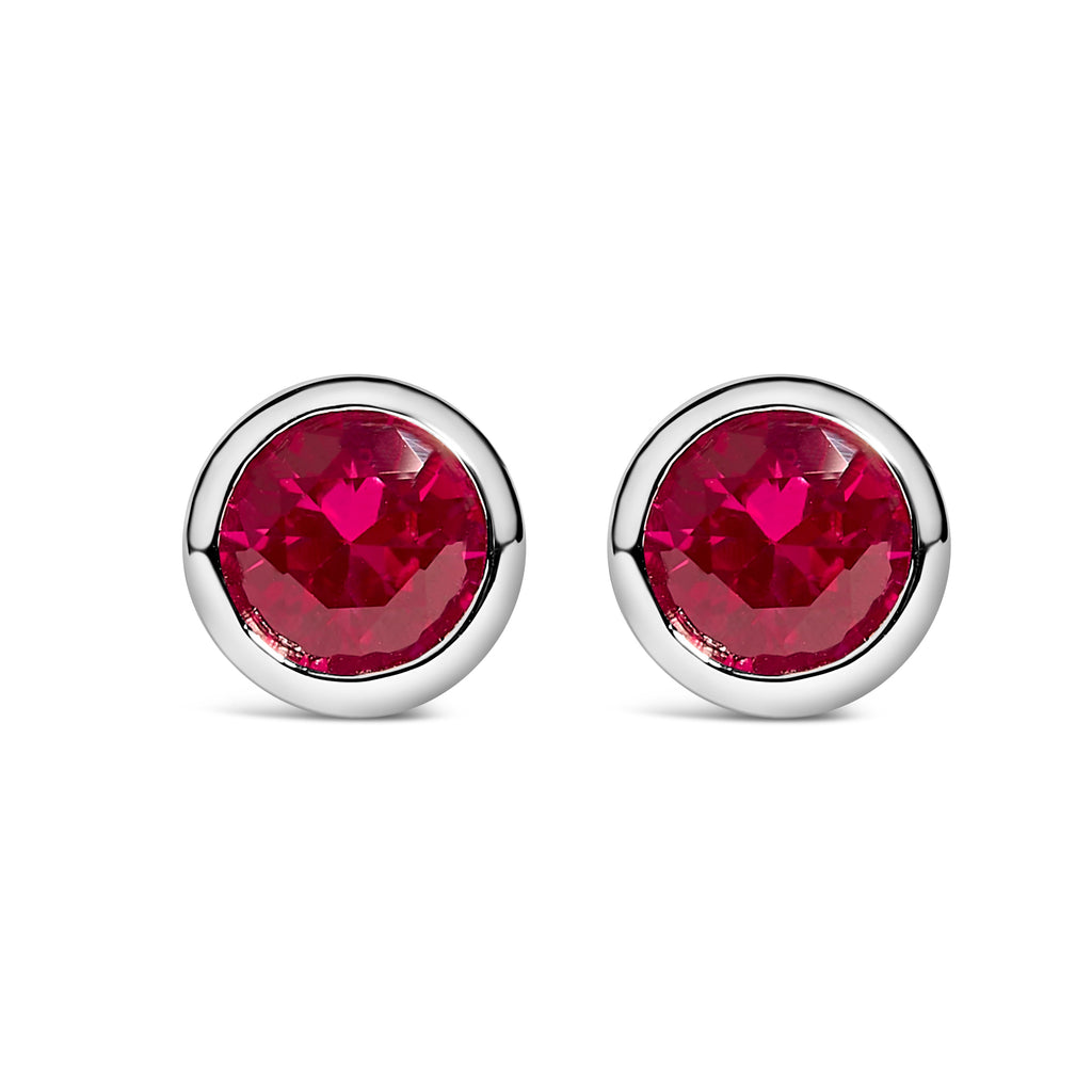.925 Sterling Silver 6MM Bezel Set Created Purple Amethyst Solitaire Stud Earrings