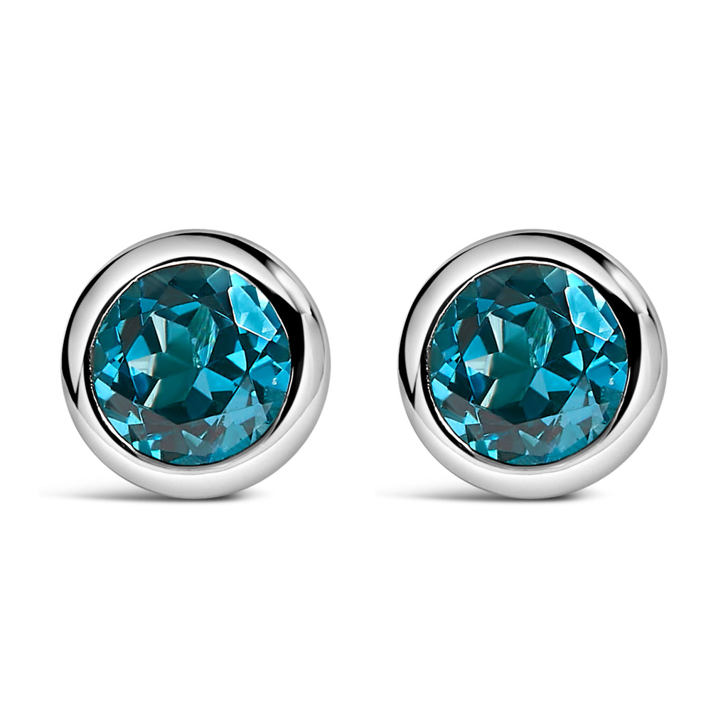 .925 Sterling Silver 6MM Bezel Set Created Purple Amethyst Solitaire Stud Earrings