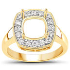 0.48 Carat Genuine White Diamond 14K Yellow Gold Semi Mount Ring - holds 8x8mm Cushion Gemstone