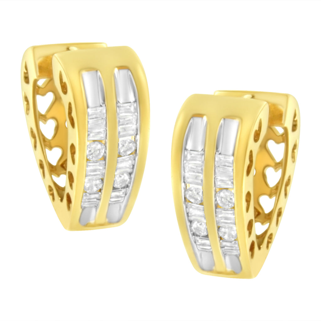 10K Yellow Gold 1/2 cttw Diamond Huggie Heart Hoop Earrings (I-J Clarity, I2-I3 Color)