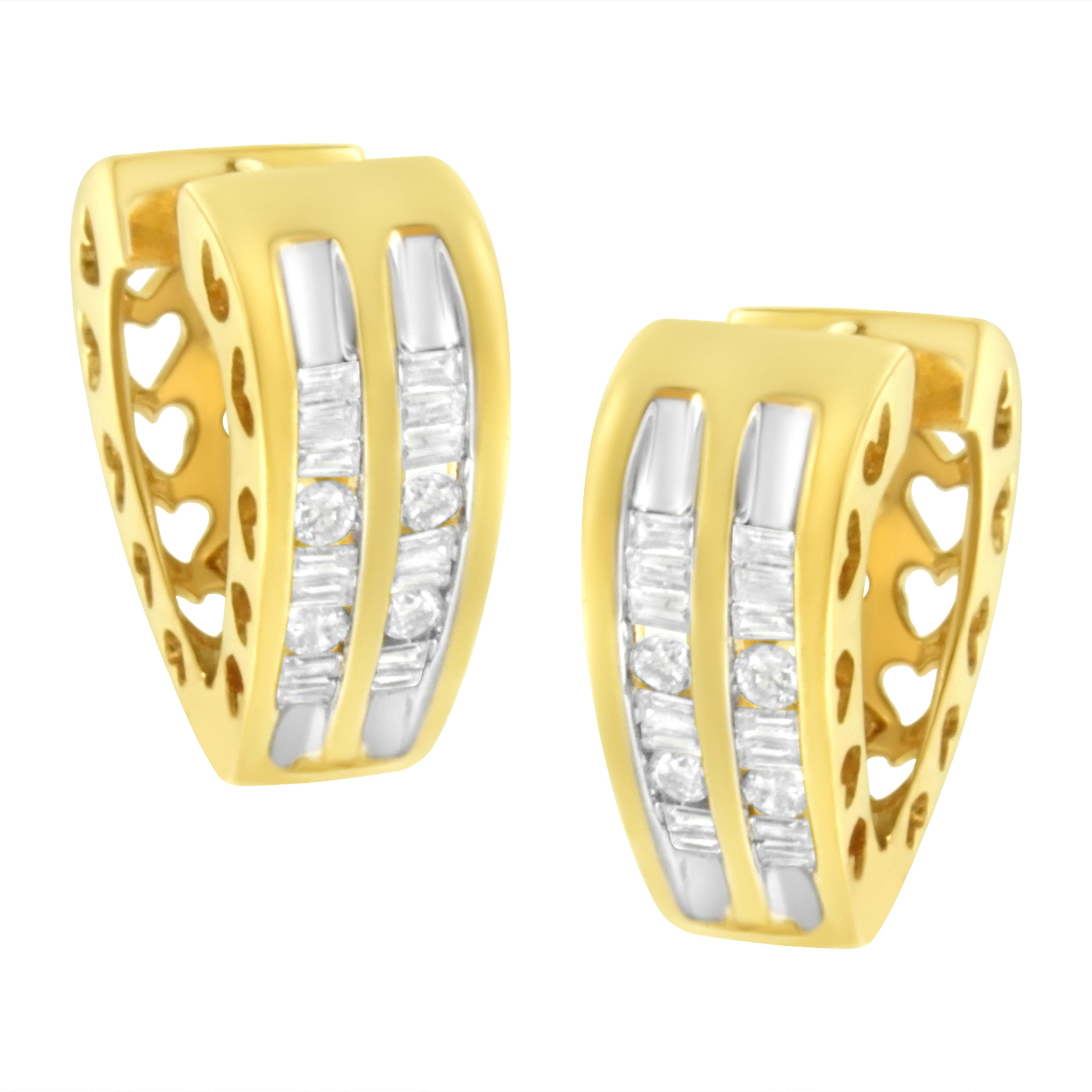 10K Yellow Gold 1/2 cttw Diamond Huggie Heart Hoop Earrings (I-J Clarity, I2-I3 Color)