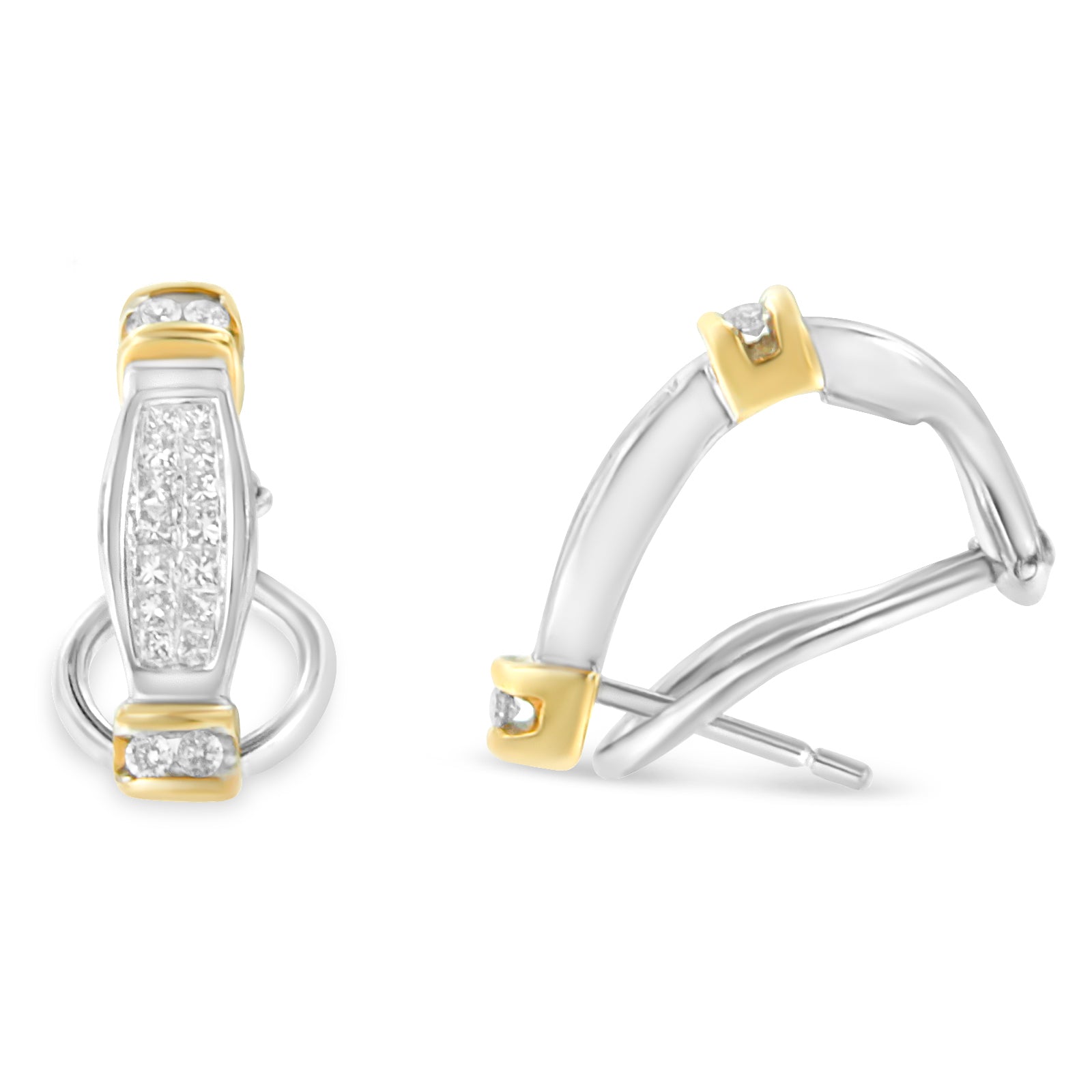 14K Two-Tone Gold Round and Princess Cut Diamond Earrings (0.5 cttw, H-I Color, SI2-I1 Clarity)