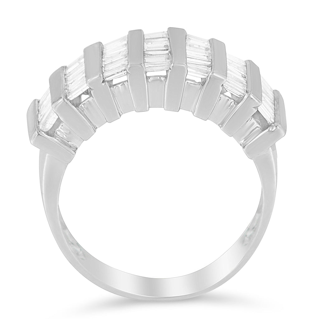 .925 Sterling Silver 1.0 Cttw Baguette Cut Diamond Vertical Channel Fluted Multi-Row Unisex Fashion Wedding Ring (H-I Color, I1-I2 Clarity) - Size 6-3/4