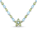 29.48 Carat Genuine Blue Topaz and Peridot .925 Sterling Silver Necklace