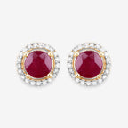 1.22 Carat Genuine Ruby and White Diamond 14K Yellow Gold Earrings