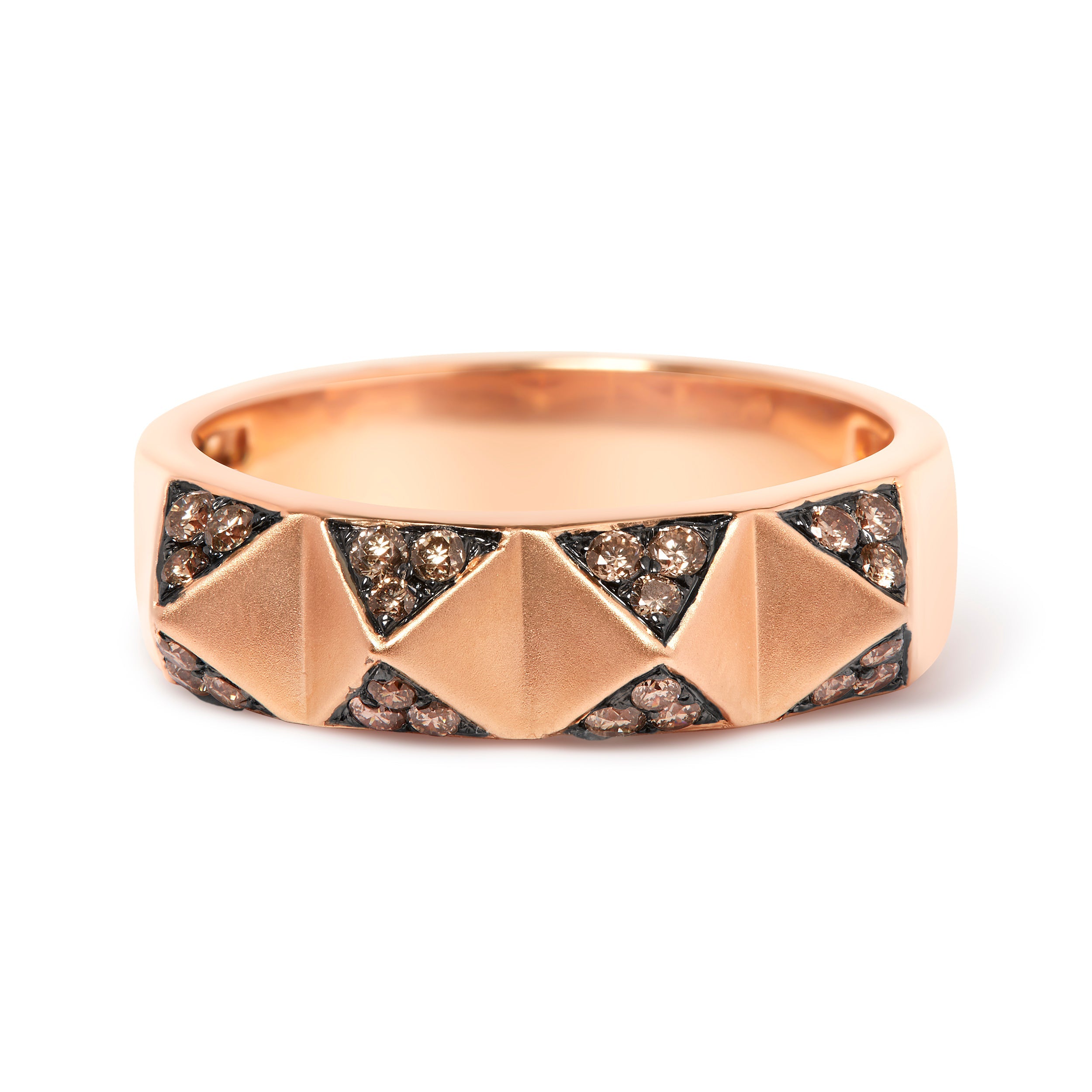 14K Rose Gold 1/4 Carat Total Weight Brown Diamond Pyramid Band Ring (Brown Color, SI1-SI2 Clarity)- Size 7