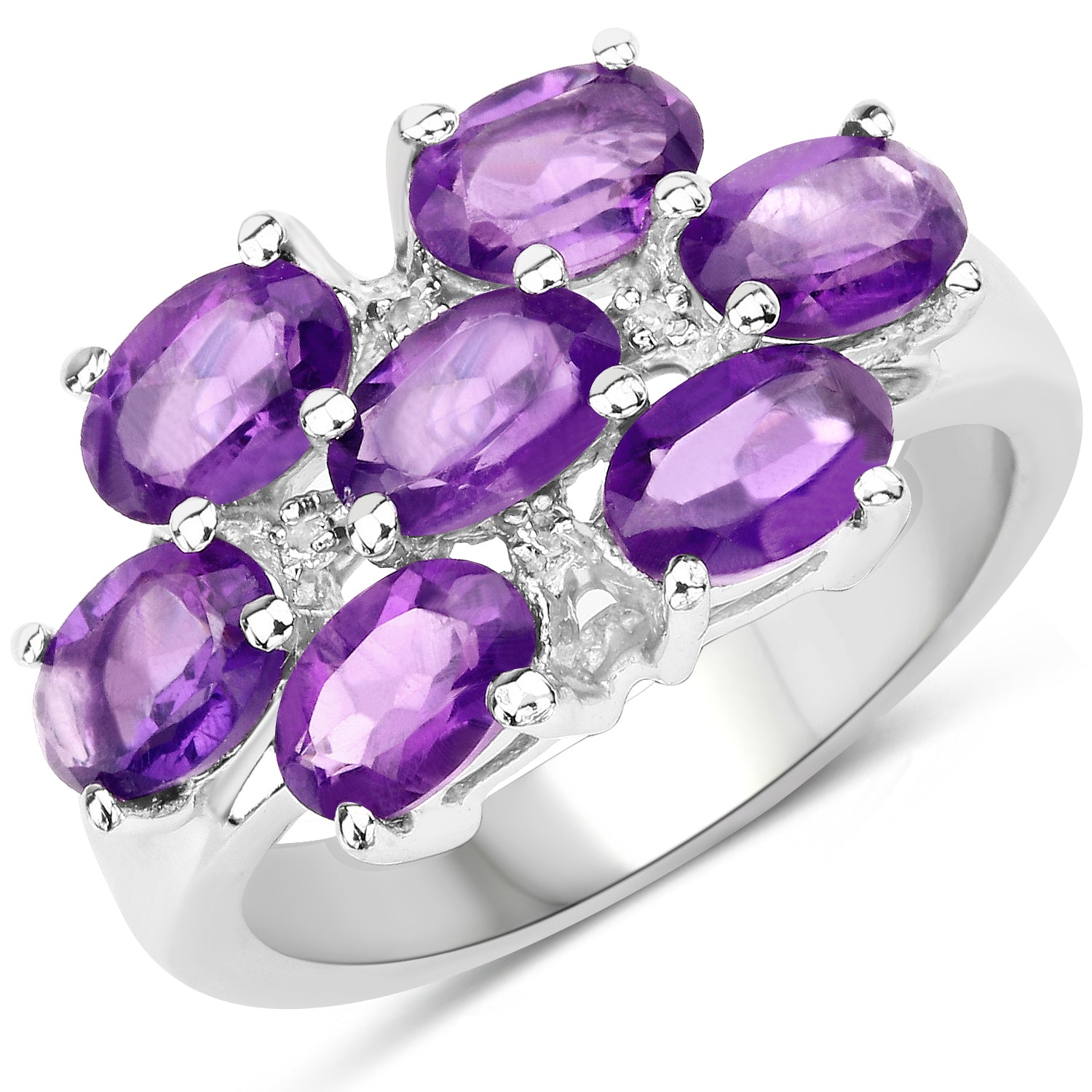3.05 Carat Genuine Amethyst and White Topaz .925 Sterling Silver Ring