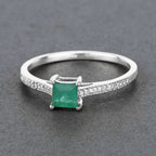 0.67 Carat Genuine Zambian Emerald and White Diamond 14K White Gold Ring