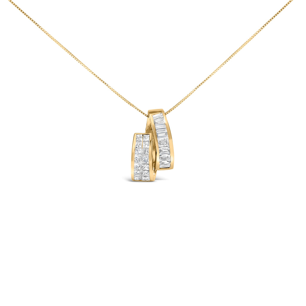 14K Yellow Gold 1 5/8 Carat Total Weight Princess and Baguette Diamond Duo Bar Pendant Necklace (G-H Color, VS2-SI1 Clarity) - 18"