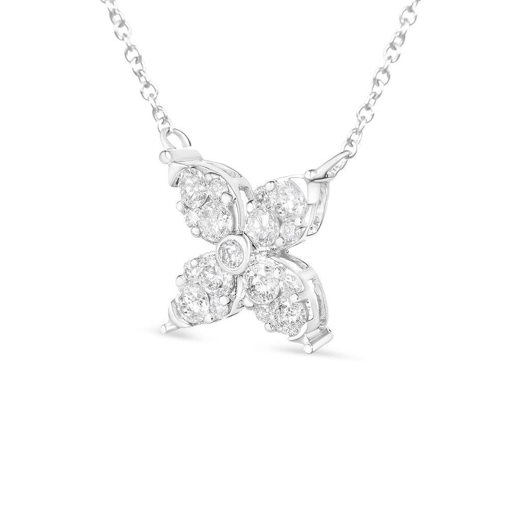 10K White Gold 1/2 Carat Total Weight Brilliant Round Diamond Marquise Shaped 4 Leaf Clover Adjustable 16-18" Inch Pendant Necklace (I-J Color, I1-I2 Clarity)