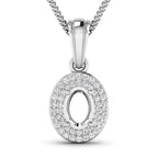 0.17 Carat Genuine White Diamond 14K White Gold Semi Mount Pendant - holds 7x5mm Oval Gemstone