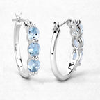 1.75 Carat Genuine Aquamarine and White Diamond .925 Sterling Silver Earrings