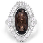 8.12 Carat Genuine Smoky Quartz and White Topaz .925 Sterling Silver Ring