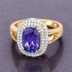3.33 Carat Genuine Tanzanite and White Diamond 14K Yellow Gold Ring