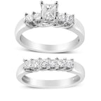 14K White Gold 1 1/2 Cttw 5 Stone Princess Diamond Engagement Wedding Ring Set (H-I Color, SI2-I1 Clarity) - Ring Size 7