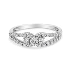 10K White Gold 1/2 Cttw Round Cut Diamond Three Stone Split Shank Band Ring (H-I Color, SI1-SI2 Clarity) - Size 6