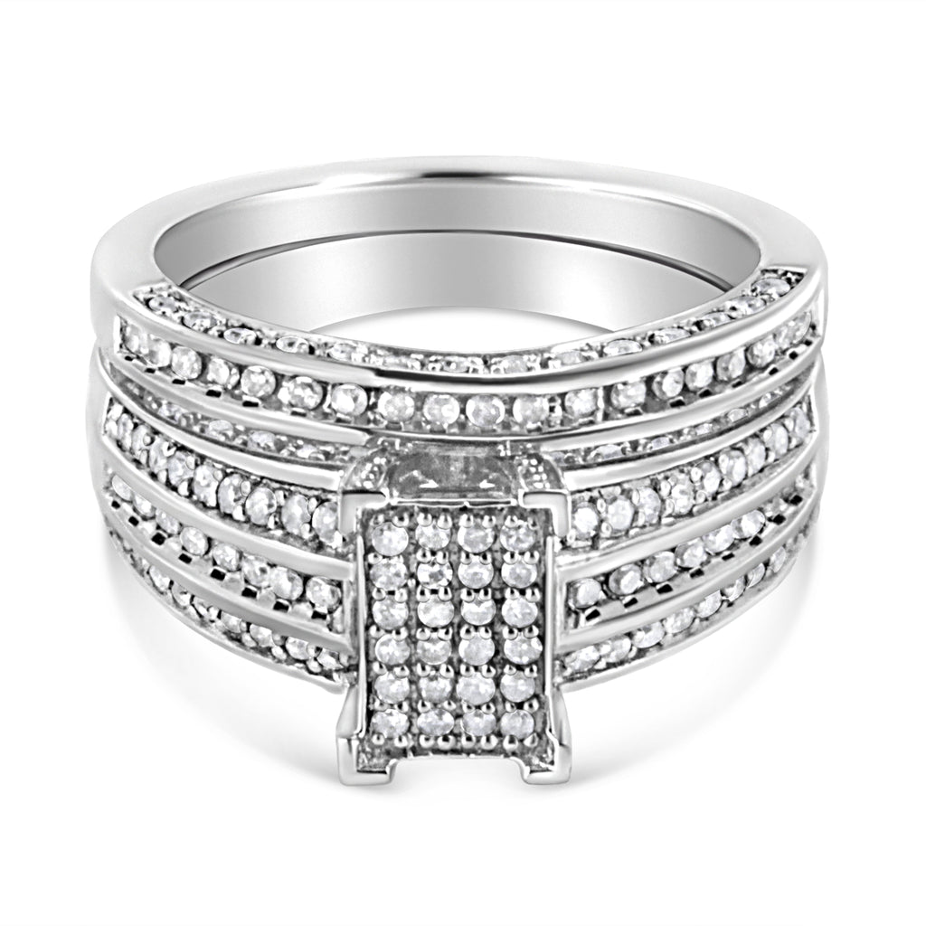 .925 Sterling Silver 3/4 Cttw Prong Set Round Diamond Composite Engagement Ring and Band Set (I-J Color, I3 Clarity) - Size 6.5