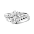 14K White Gold 3/8 Cttw Diamond Swirl Engagement Bridal Ring Set