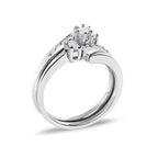14K White Gold 3/8 Cttw Diamond Swirl Engagement Bridal Ring Set