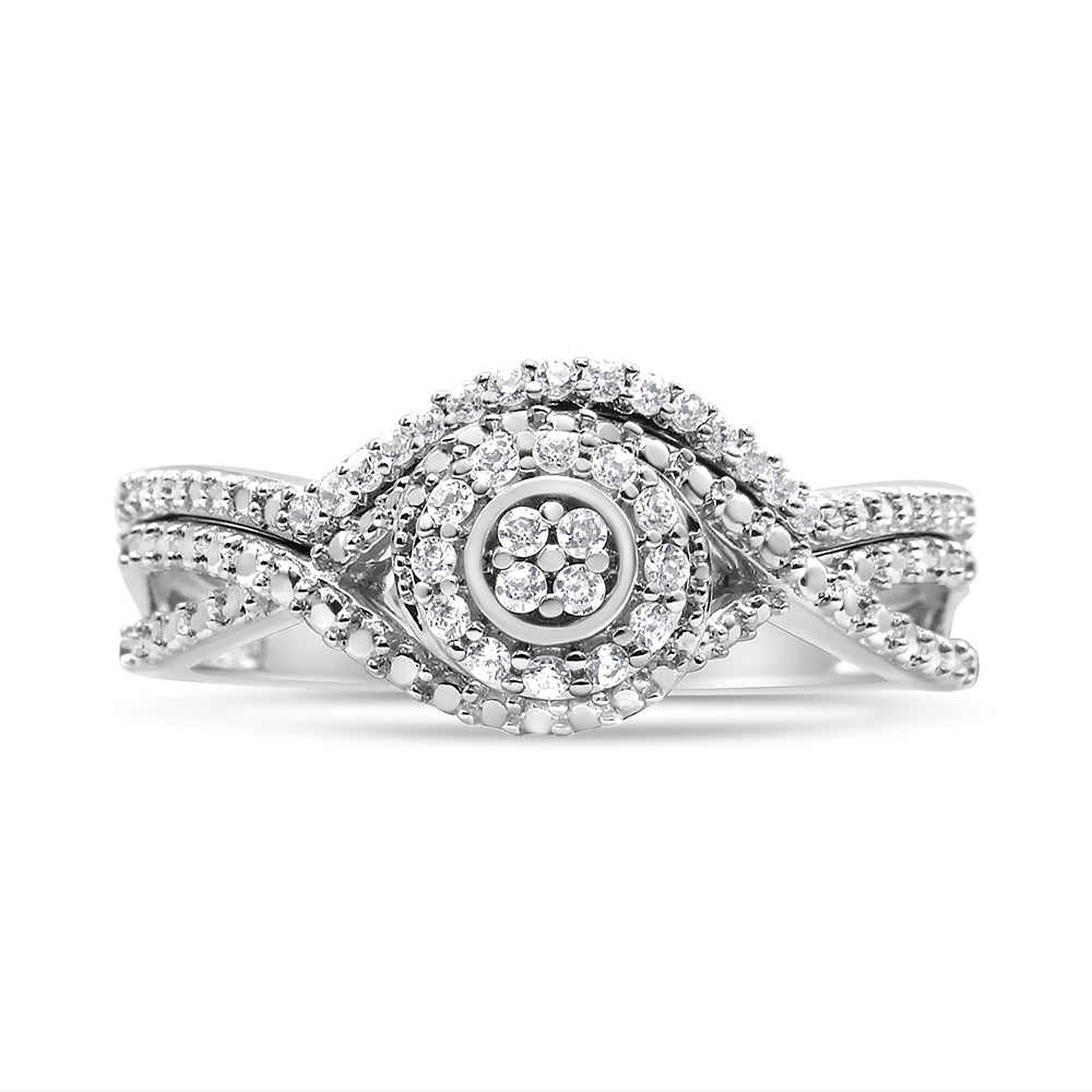 .925 Sterling Silver 1/6 Carat Total Weight Diamond Composite Halo and Split Shank Bridal Set Ring and Band (I-J Color, I3 Clarity) - Size 7