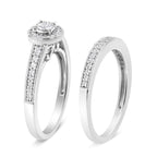 .925 Sterling Silver 1/2 Ctw Diamond Halo and Milgrain Engagement Ring Bridal Set (I-J Color, I3 Clarity) - Ring Size 7