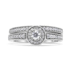 .925 Sterling Silver 1/2 Ctw Diamond Halo and Milgrain Engagement Ring Bridal Set (I-J Color, I3 Clarity) - Ring Size 7