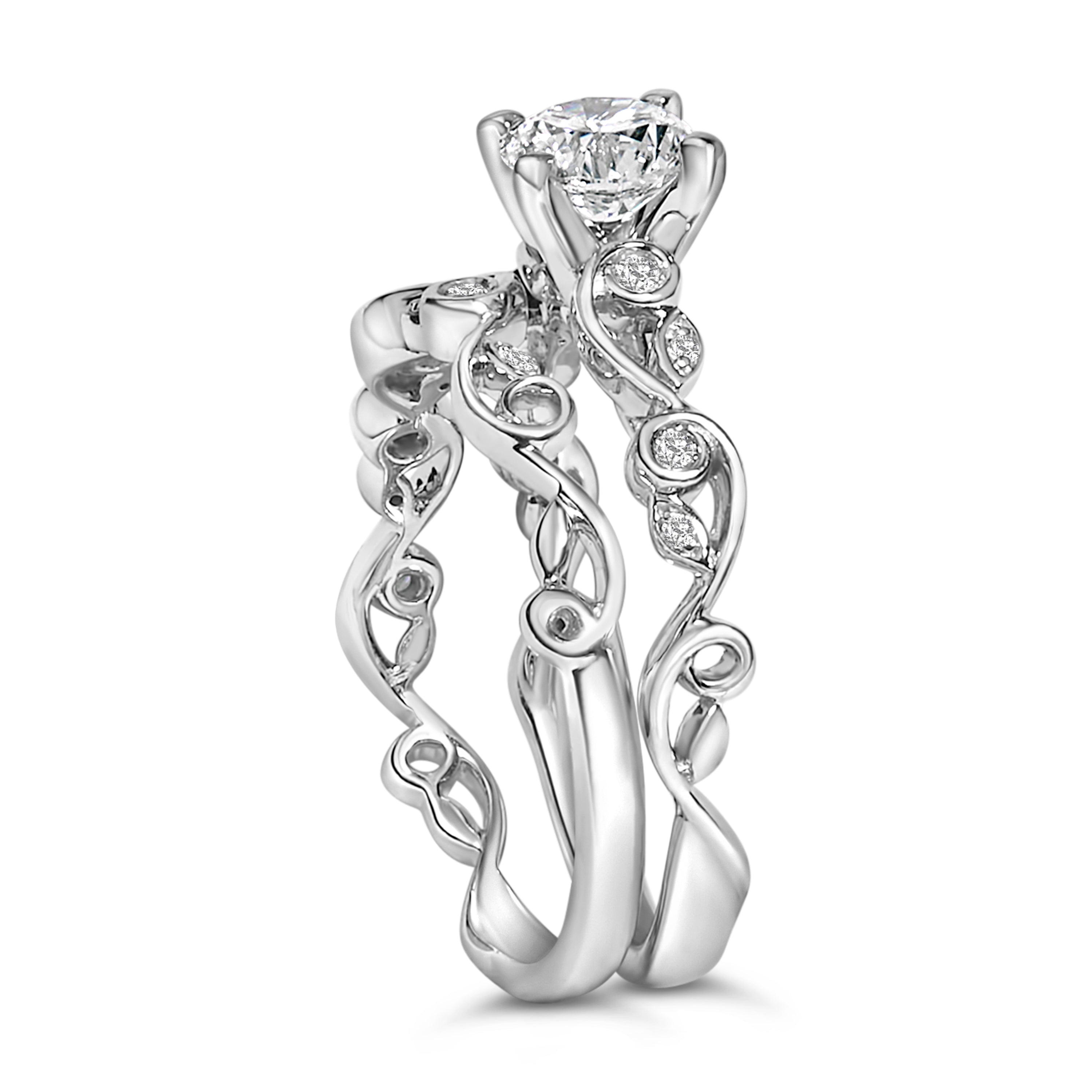 14K White Gold Lab Grown Diamond 1.0 Cttw Vintage Style Engagement Ring and Band Set - Ring Size 5