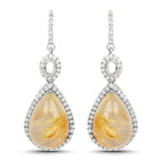 10.04 Carat Genuine Golden Rutile And White Topaz .925 Sterling Silver Earrings