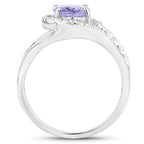 1.82 Carat Genuine Tanzanite and White Zircon .925 Sterling Silver Ring