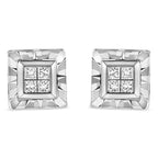 .925 Sterling Silver 1/6 Cttw Invisible Set Princess-Cut Diamond Quad Composite Stud Earrings (H-I Color, I1-I2 Clarity)