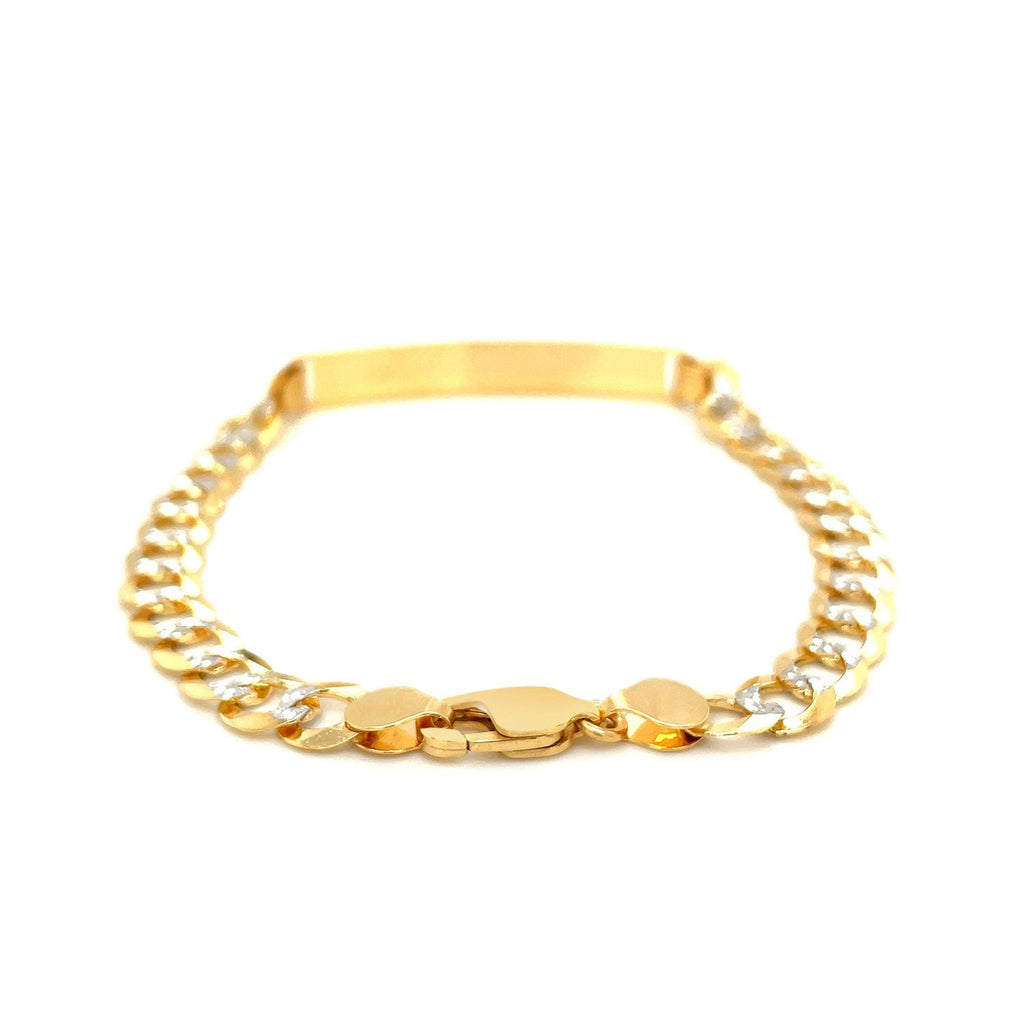 14k Two-Tone Gold 8 1/2 inch Men's Narrow Curb Chain ID Bracelet with White Pave