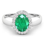1.87 Carat Genuine Zambian Emerald and White Diamond 14K White Gold Ring