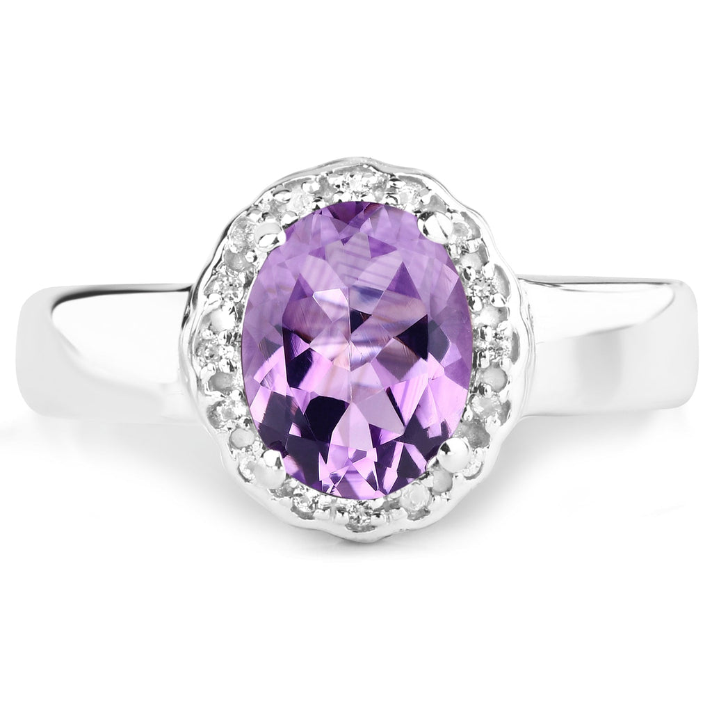 1.68 Carat Genuine Amethyst and White Topaz .925 Sterling Silver Ring