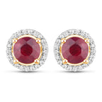 1.22 Carat Genuine Ruby and White Diamond 14K Yellow Gold Earrings
