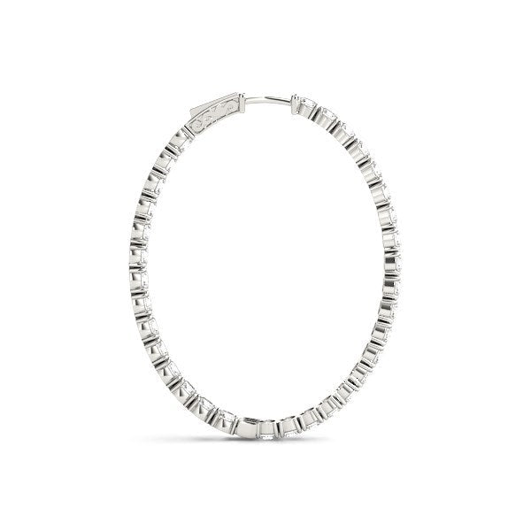 Oval Shape Two-Sided Diamond Hoop Earrings in 14k White Gold (2 cttw)