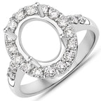 0.60 Carat Genuine White Diamond 14K White Gold Semi Mount Ring - holds 10x8mm Oval Gemstone