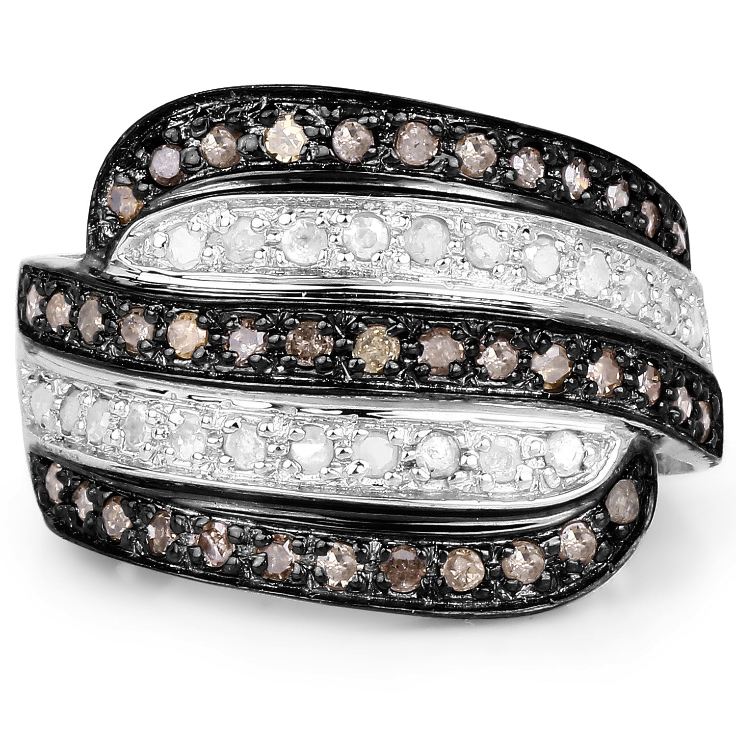 0.80 Carat Genuine Brown Diamond and White Diamond .925 Sterling Silver Ring