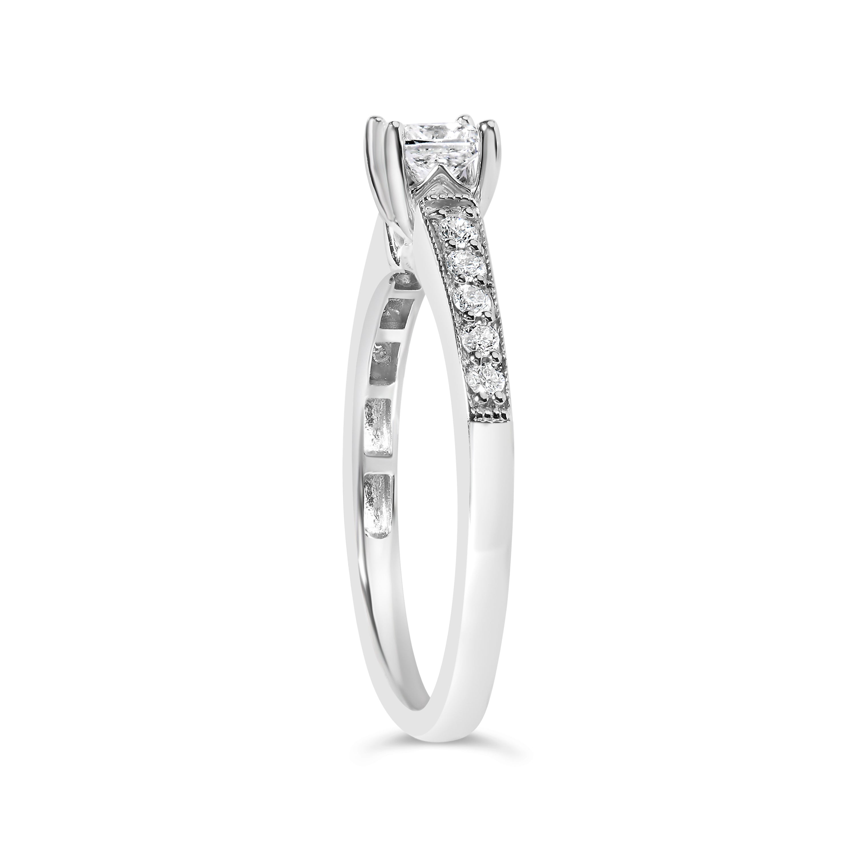 14K White Gold 1/2 Carat Total Weight Princess Cut Diamond Engagement Ring (G-H Color, VS2-SI1 Clarity) - Size 7
