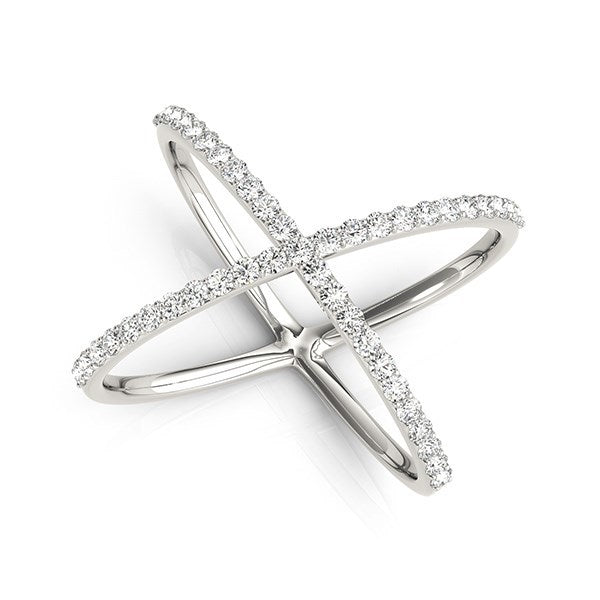 14k White Gold X Style Thin Ring with Diamonds (1/2 ct. tw.)