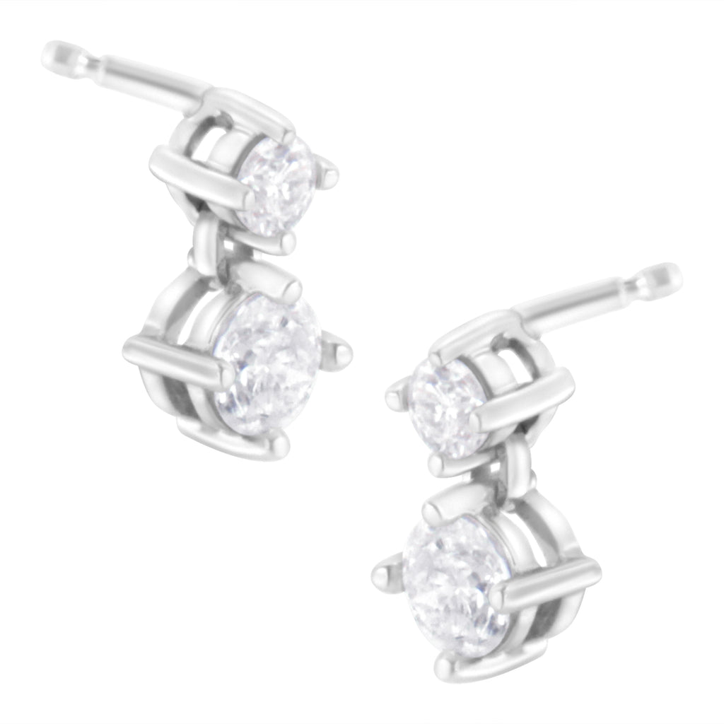 14K White Gold 1 cttw Double Diamond Stud Earrings (H-I Color, SI2-I1 Clarity)