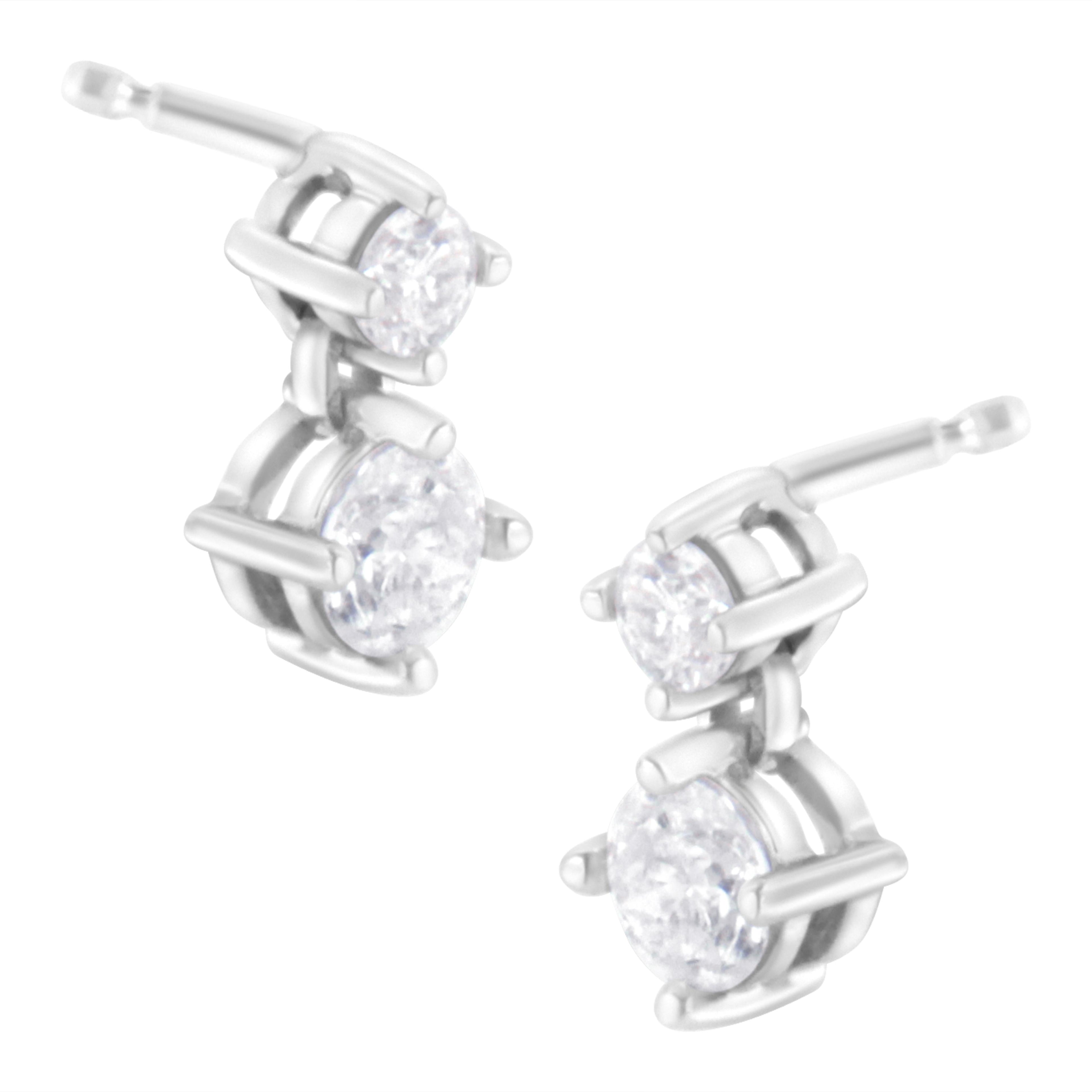 14K White Gold 1 cttw Double Diamond Stud Earrings (H-I Color, SI2-I1 Clarity)