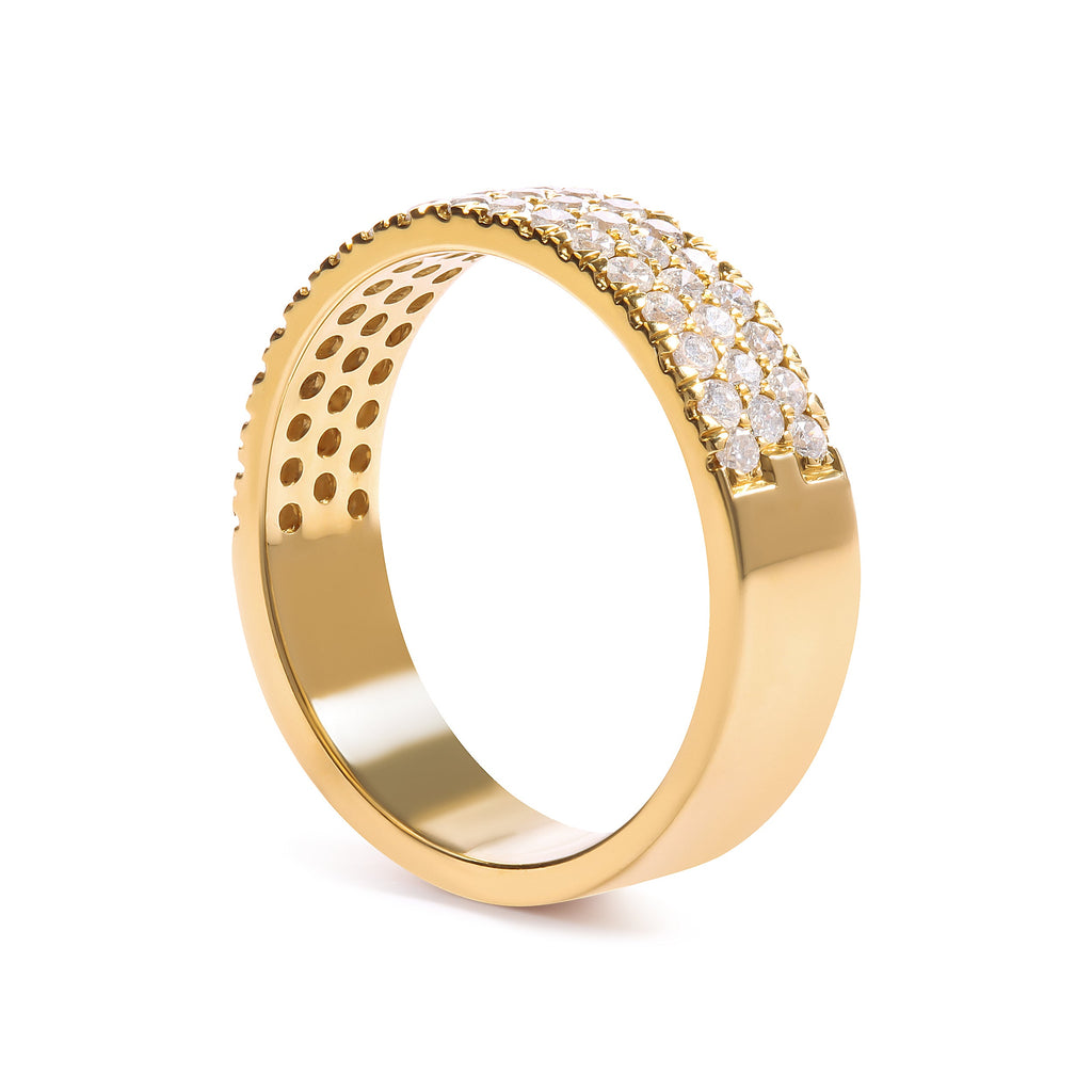14K Yellow Gold Pave Set 3/4 cttw Multi Row Diamond Band Ring  (H-I Color, SI2-I1 Clarity) - Size 7