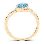 1.04 Carat Genuine Swiss Blue Topaz and White Diamond 14K Yellow Gold Ring