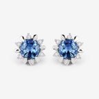 1.87 Carat Genuine Blue Sapphire and White Diamond 14K White Gold Earrings