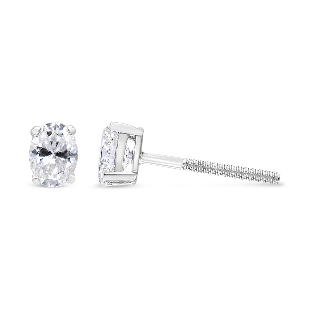 14K White Gold 1.00 Carat Total Weight Lab Grown Oval Solitaire Diamond Stud Earrings (F-G Color, VS2-SI1 Clarity)