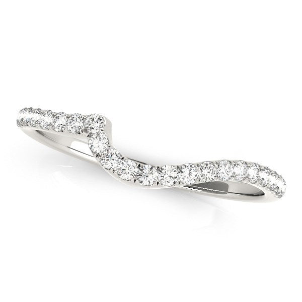 14k White Gold Round Pavé Setting Curved Diamond Wedding Ring (1/5 cttw)