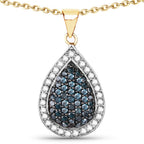 14K Yellow Gold Plated 0.81 Carat Genuine Blue Diamond and White Diamond .925 Sterling Silver Pendant