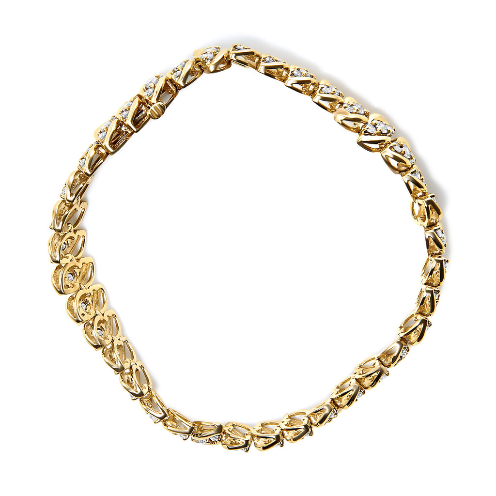 10K Yellow Gold 5.0 Carat Total Weight Diamond Double Row S-Link Cuban Bracelet (J-K Color, I2-I3 Clarity) - 7.25" Inches