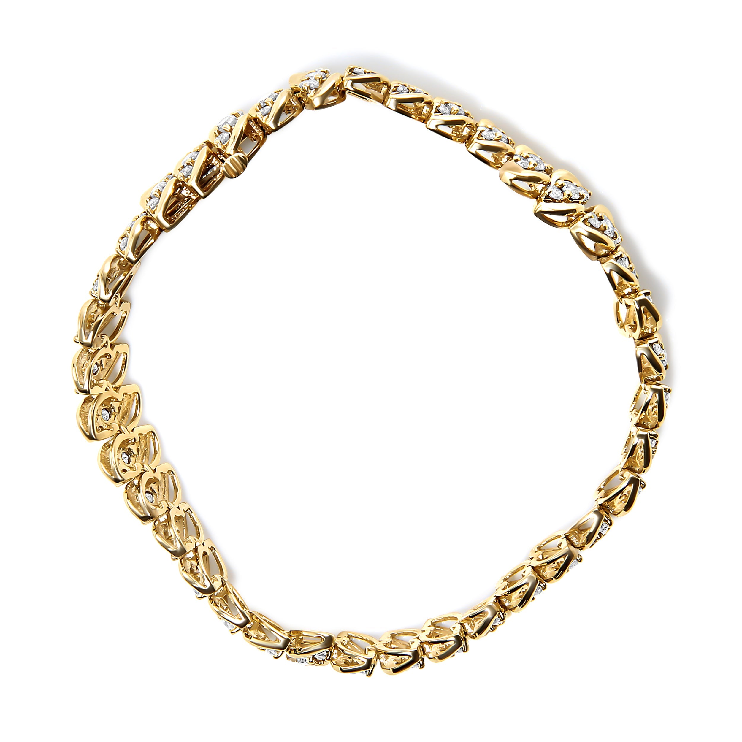 10K Yellow Gold 5.0 Carat Total Weight Diamond Double Row S-Link Cuban Bracelet (J-K Color, I2-I3 Clarity) - 7.25" Inches