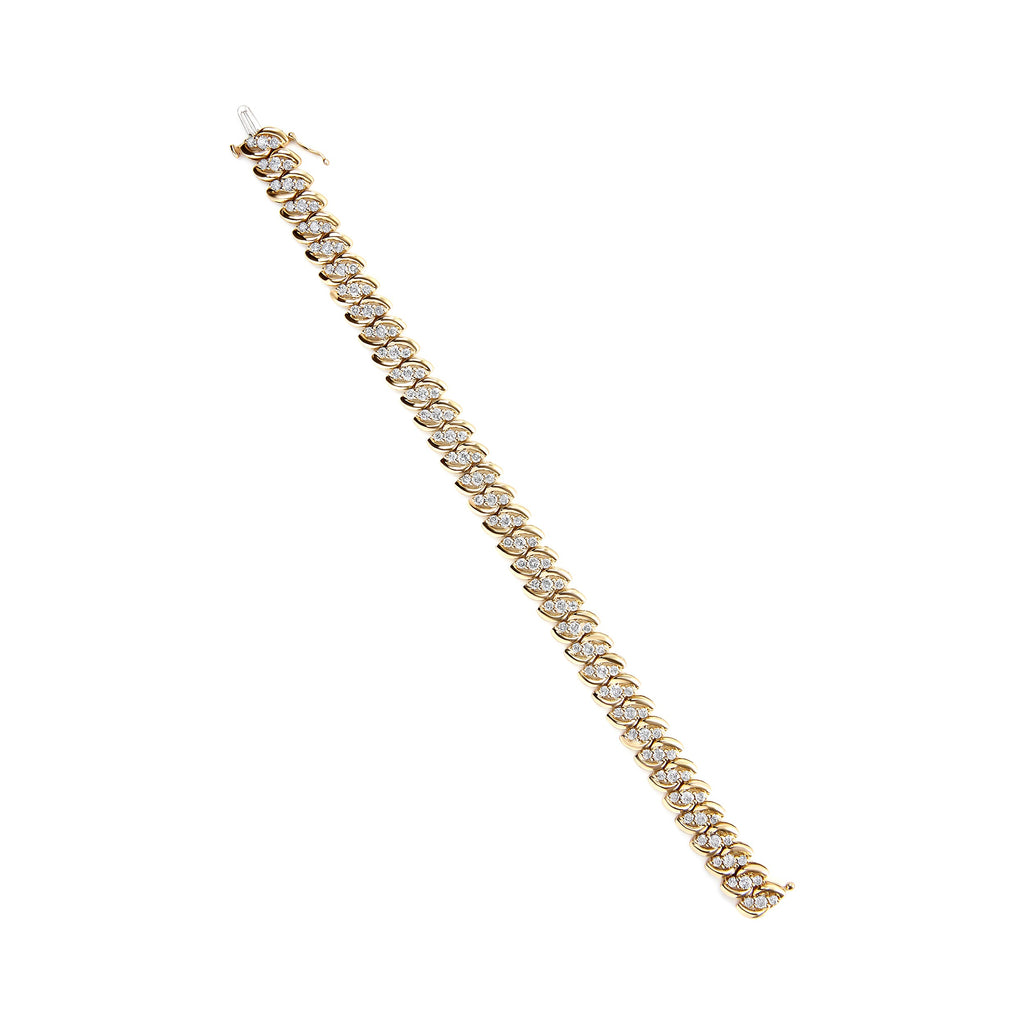 10K Yellow Gold 5.0 Carat Total Weight Diamond Double Row S-Link Cuban Bracelet (J-K Color, I2-I3 Clarity) - 7.25" Inches